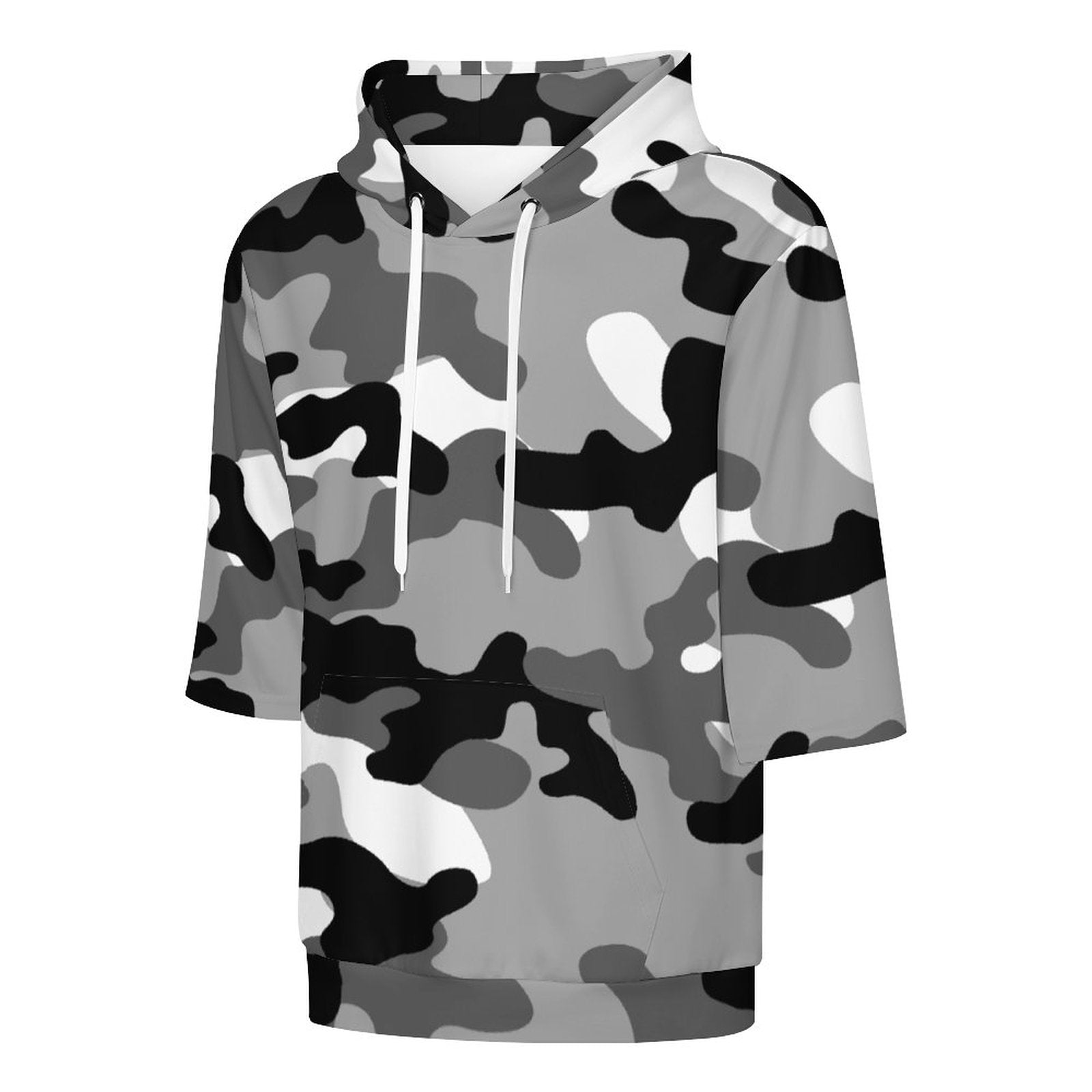 Short Sleeve Hoodie | Black, White & Gray Camouflage