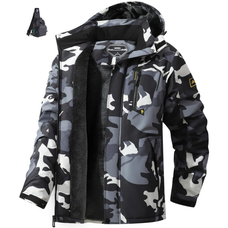 Men's Designer Black Ski Jacket | Fleece with Removable Hood