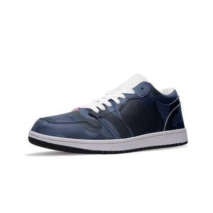 Camo Shoes | Deep Blue Low Top Leather Sneakers