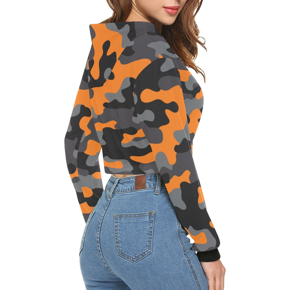 Cropped Camo Hoodie | Tight Fit | Orange, Black, and Gray Camouflage