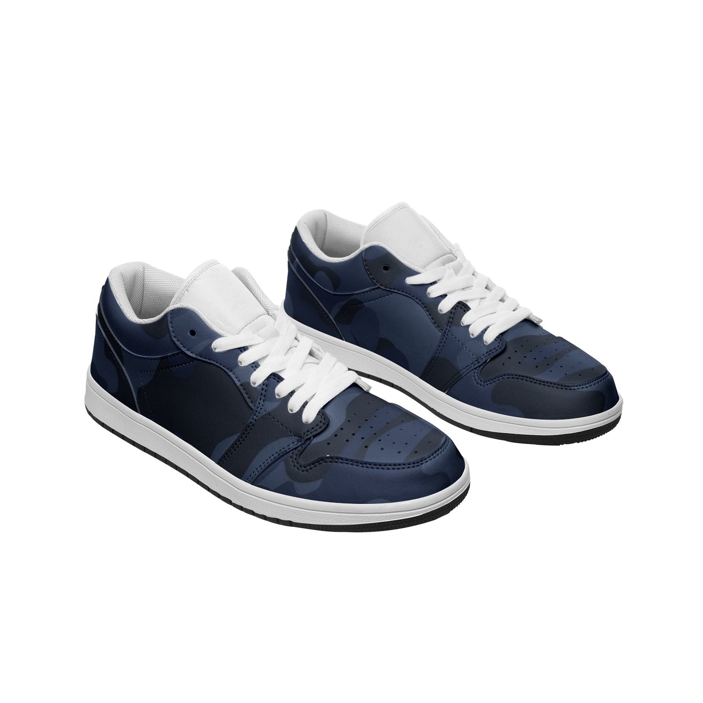 Camo Shoes | Deep Blue Low Top Leather Sneakers