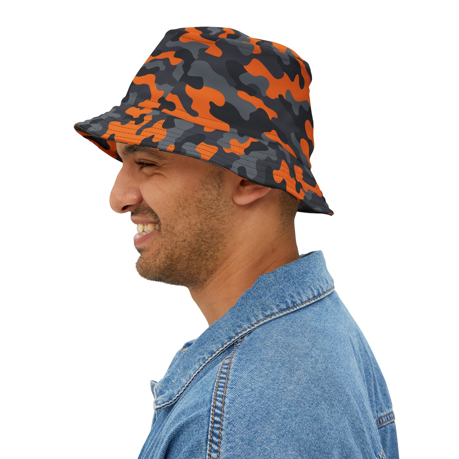 Camo Bucket Hat | Orange, Black, and Gray Camouflage