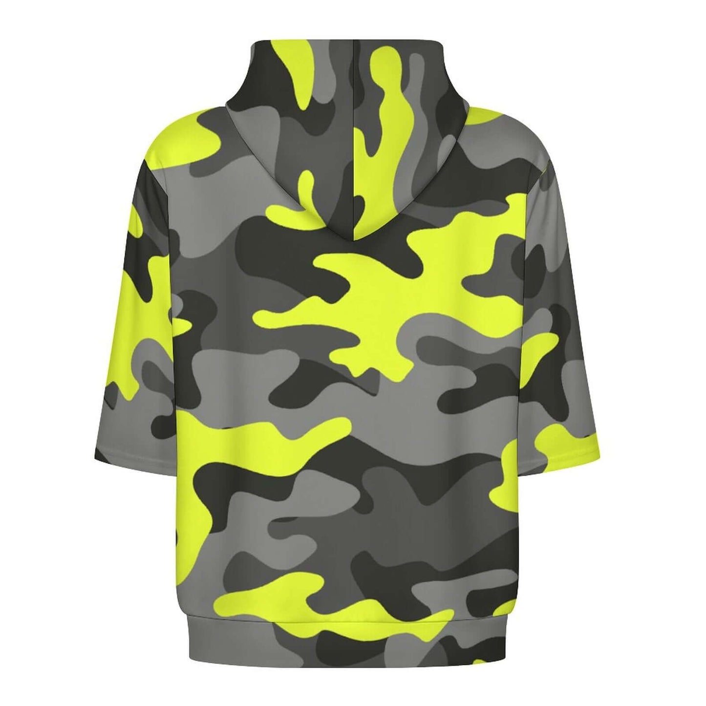 Short Sleeve Hoodie | Black, Gray & Yellow Camouflage