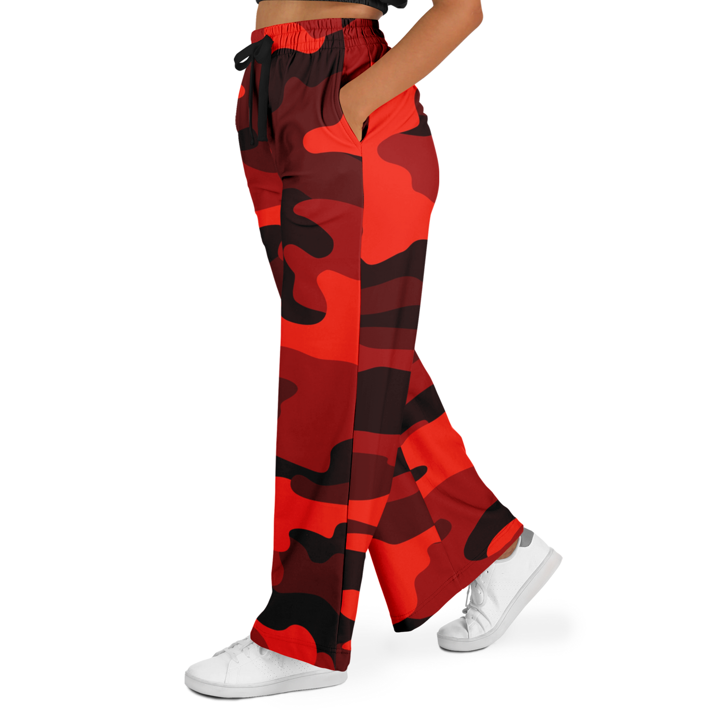 Camo Wide Leg Pants | Scarlet Red & Black Camouflage