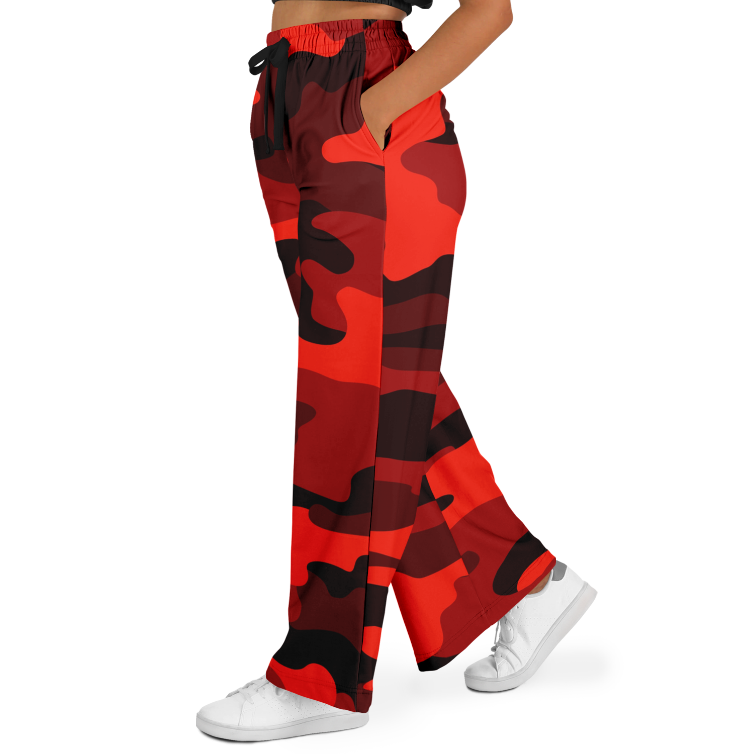 Camo Wide Leg Pants | Scarlet Red & Black Camouflage