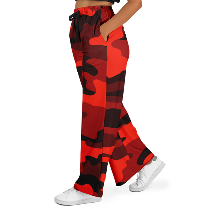 Camo Wide Leg Pants | Scarlet Red & Black Camouflage