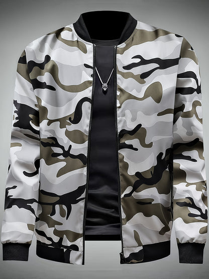 Camo Print Bomber Jacket for Men, Regular Fit, Zipper Closure