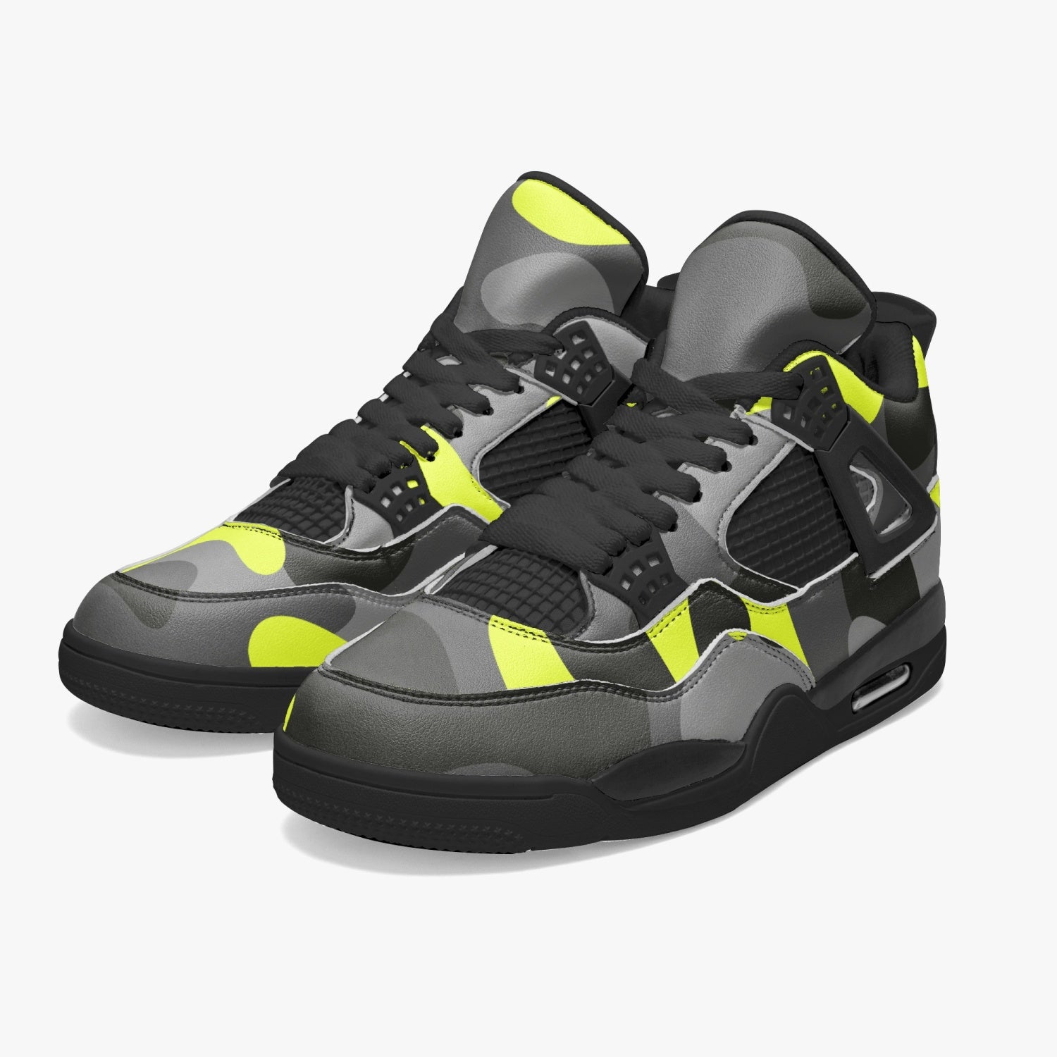 Camo Jordans AJ4 | Yellow, Black and Gray Camouflage