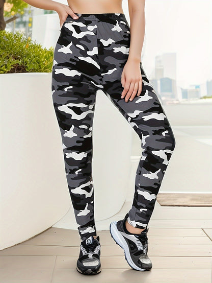 Leggings ajustados con estampado de camuflaje, leggings elásticos informales de cintura alta, ropa para mujer