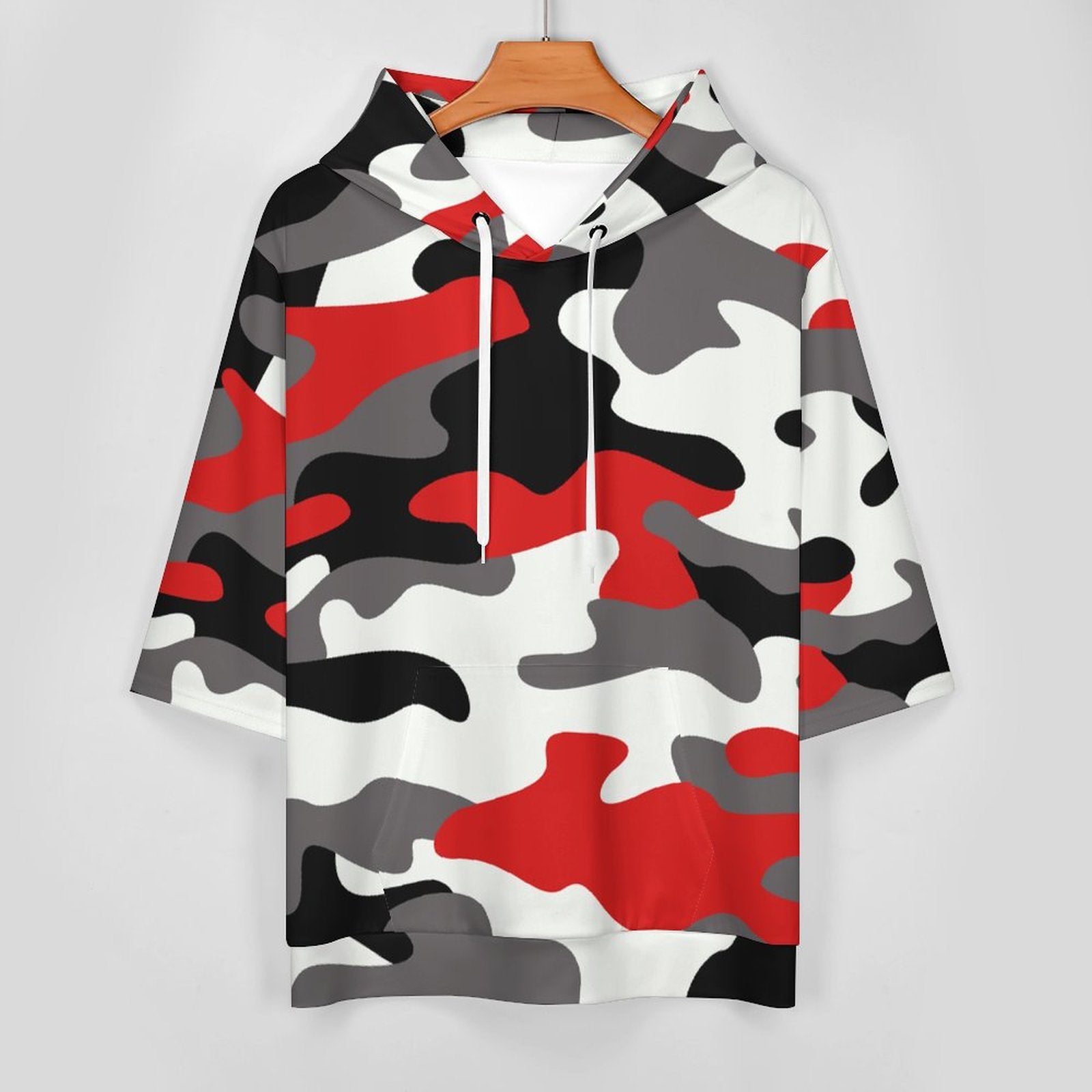 Short Sleeve Hoodie | Red, Black & White Camouflage