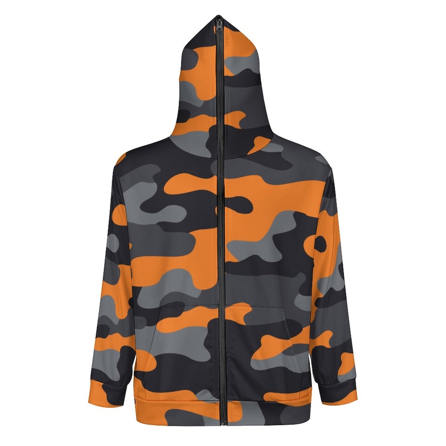 Zip up Camo Hoodie | Orange, Gray & Black Camouflage