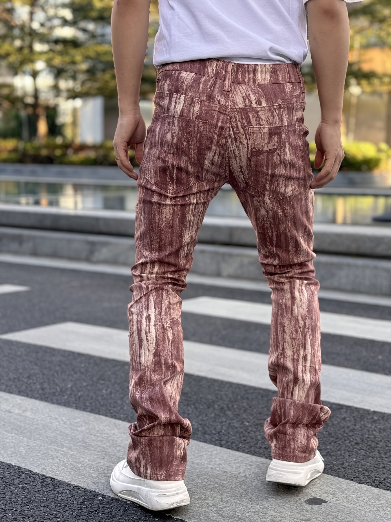 Men's Stretch Denim Flared Pants with 3D Digital Print