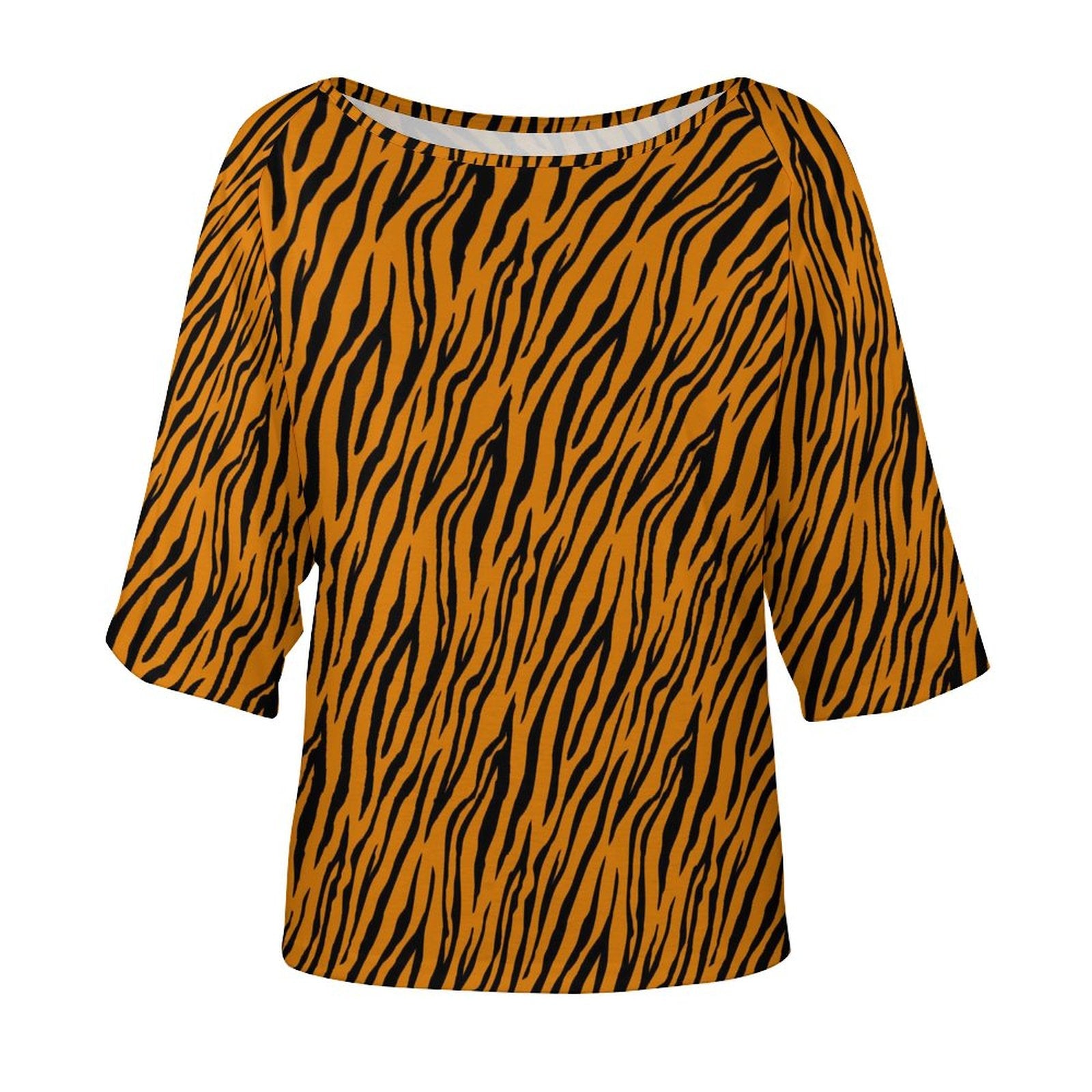 Off The Shoulder Top | Orange and Black Tiger Shirt