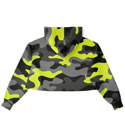 Cropped Hoodie For Women | Black, Gray & Yellow Camouflage