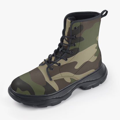 Chunky Boots | Leather in Classic Green Camouflage