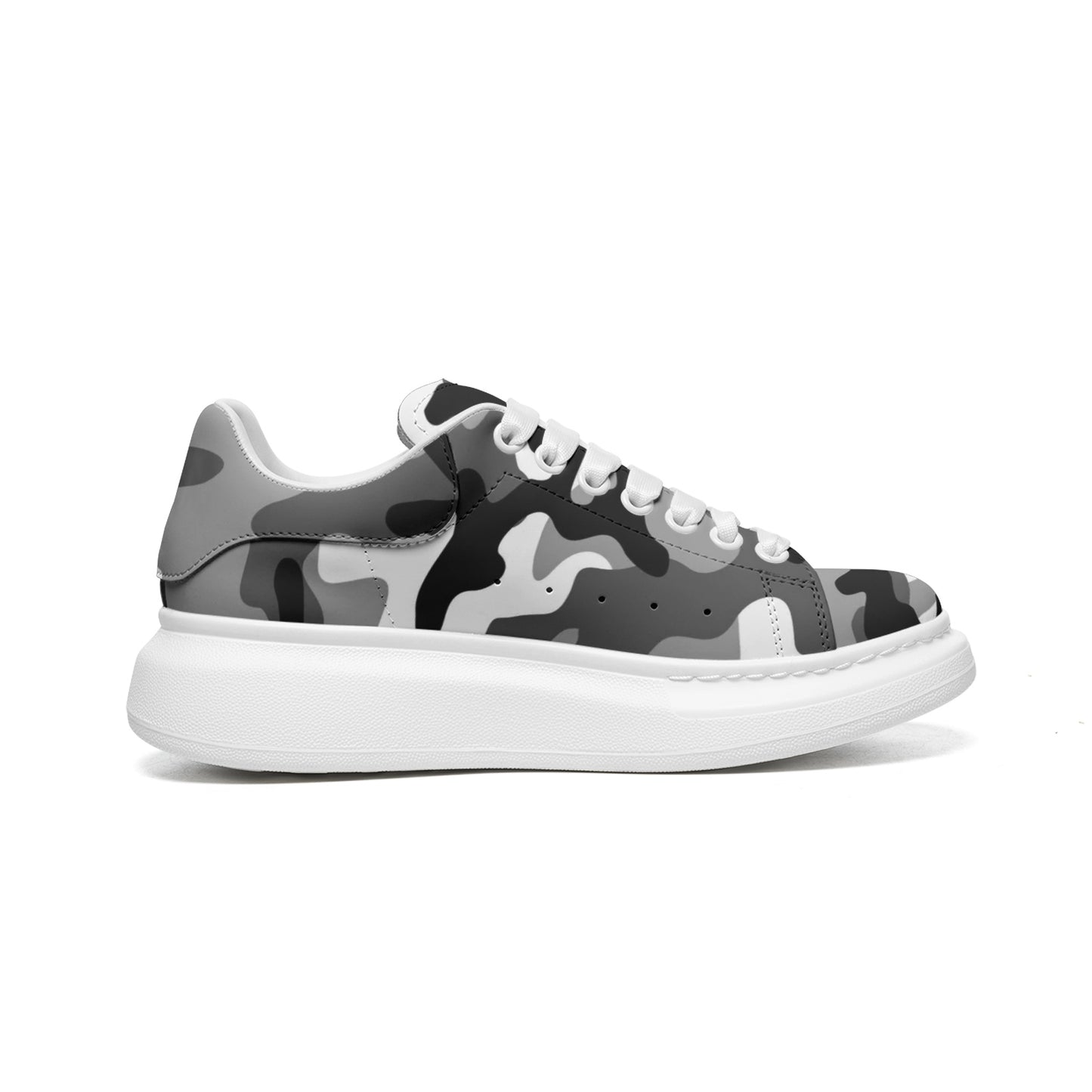 Oversized McQueen Sneakers | Gray, Black, & White Camouflage