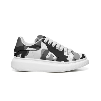 Oversized McQueen Sneakers | Gray, Black, & White Camouflage