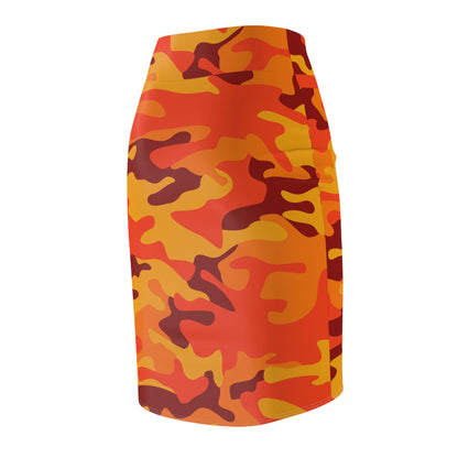 Camo Mini Skirt | Pencil Cut | Orange & Red