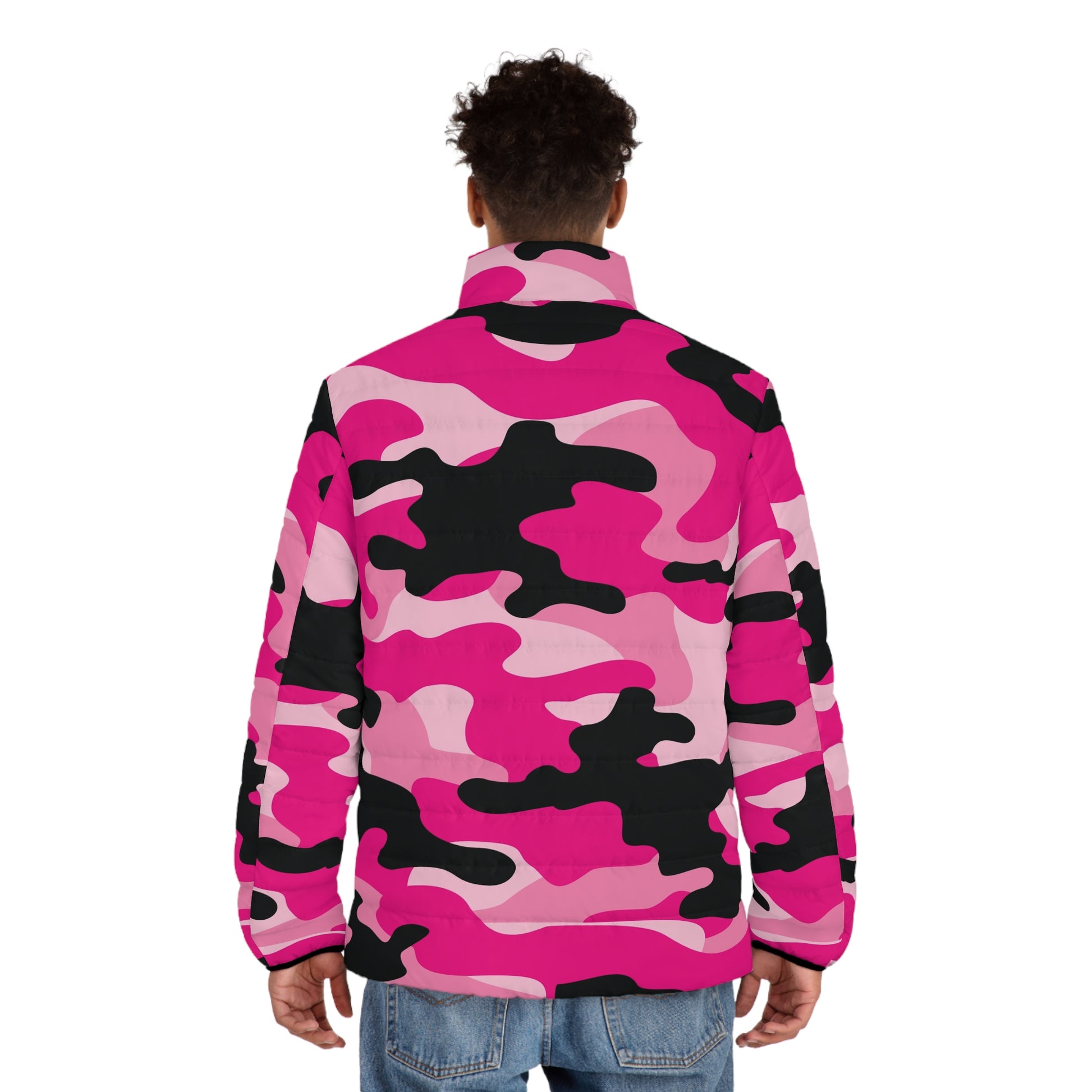 Camo Puffer Jacket For Men | Pink Candy, Black, & Cerise