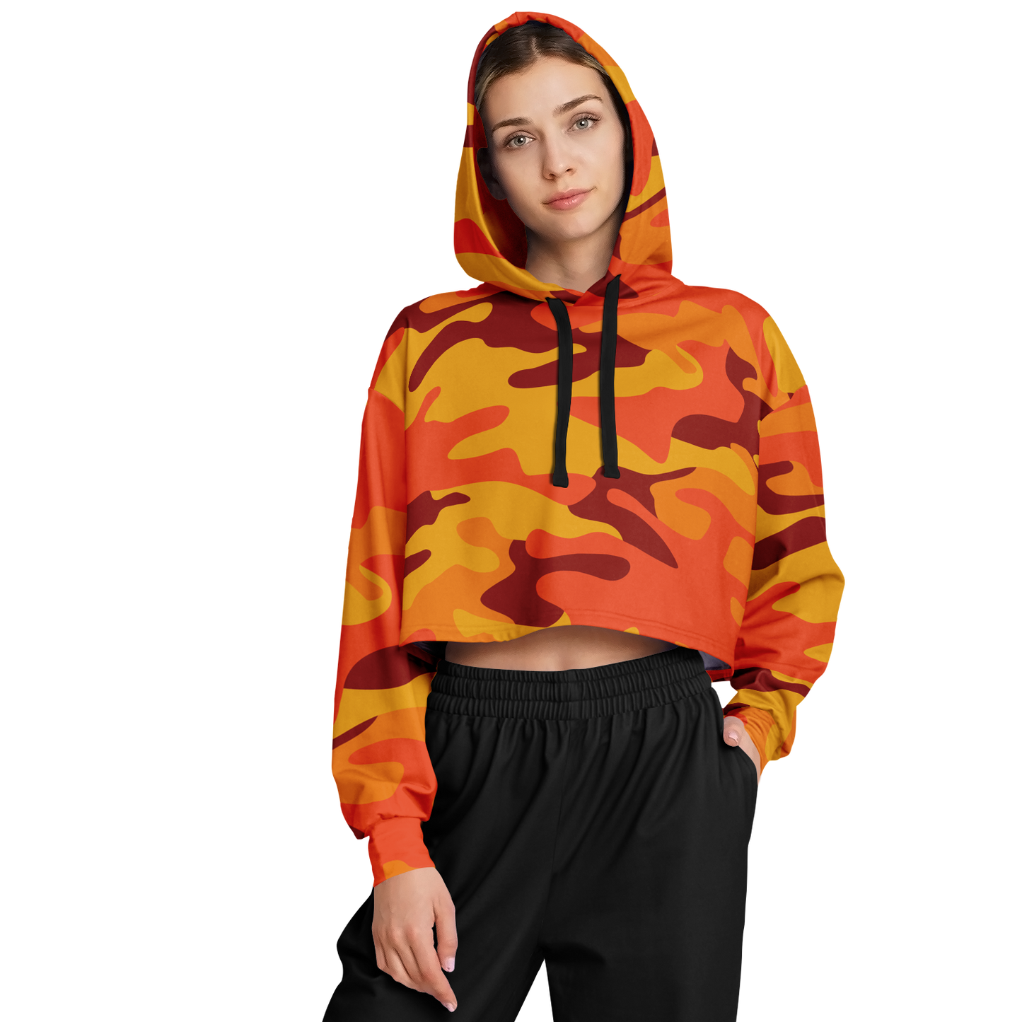 Cropped Hoodie For Women | Orange & Red Camo