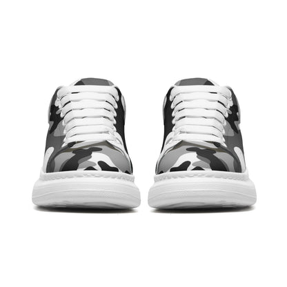 Oversized McQueen Sneakers | Gray, Black, & White Camouflage