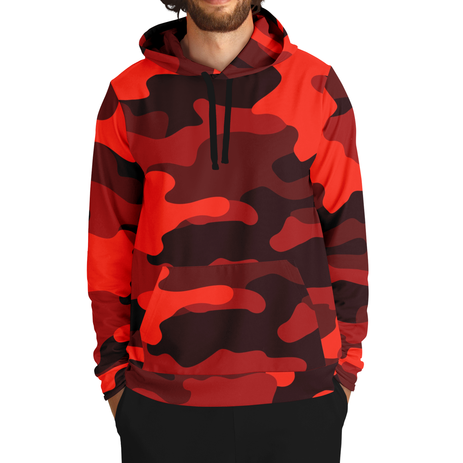 Camo Hoodie | Scarlet Red & Black Camouflage Pullover