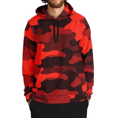 Camo Hoodie | Scarlet Red & Black Camouflage Pullover