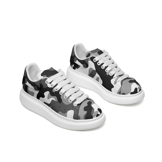 Oversized McQueen Sneakers | Gray, Black, & White Camouflage