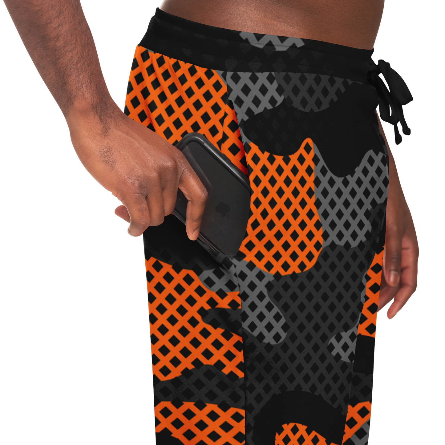 Camo Joggers | Unisex | Black & Orange Pixel