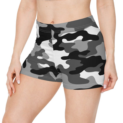 Women's Camo Shorts | Tight Fit | Gray, Black, and White