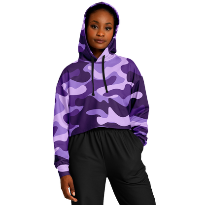 Cropped Hoodie For Women | Purple, Blue & Mauve Camouflage