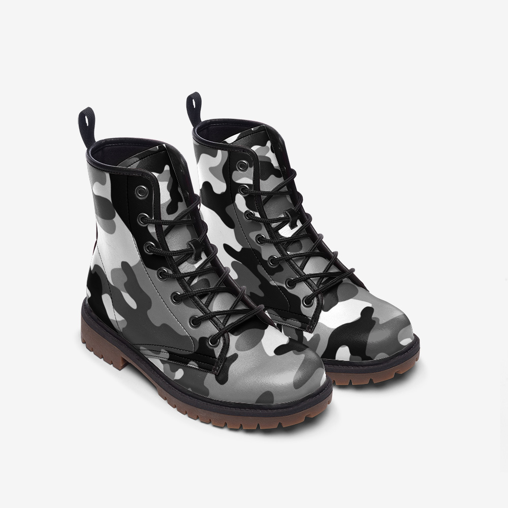 Camo Boots | Leather Camouflage in Gray, Black, and White