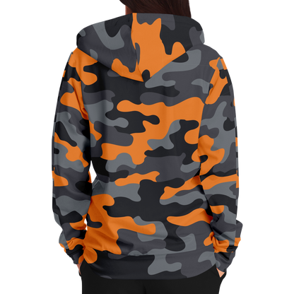 Zip-Up Hoodie | Orange, Black, and Gray Camouflage