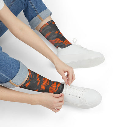 Camo Socks | Black & Orange Pixel | Sublimation Crew