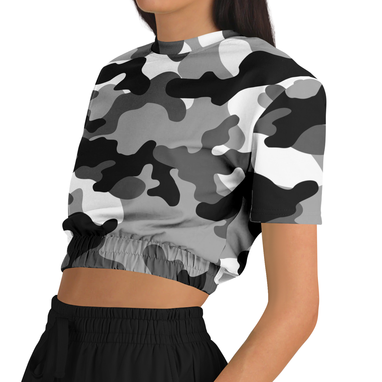 Camo Crop Top Sweatshirt | Black, White & Gray Camouflage