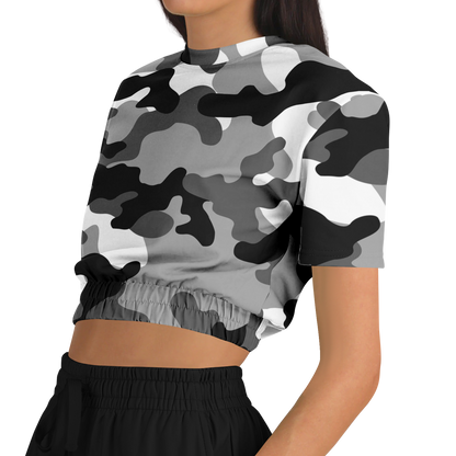 Camo Crop Top Sweatshirt | Black, White & Gray Camouflage