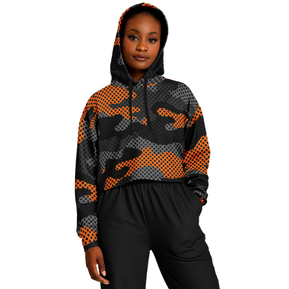 Cropped Hoodie For Women | Black & Orange Pixel Camo