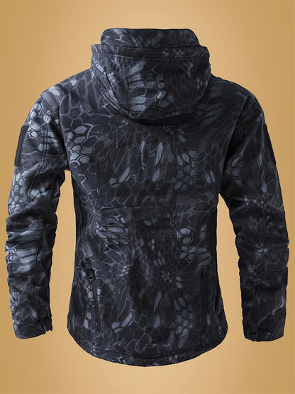 Men's Tactical Camo Windbreaker | Waterproof, Mid-Length Military Jacket with Hood