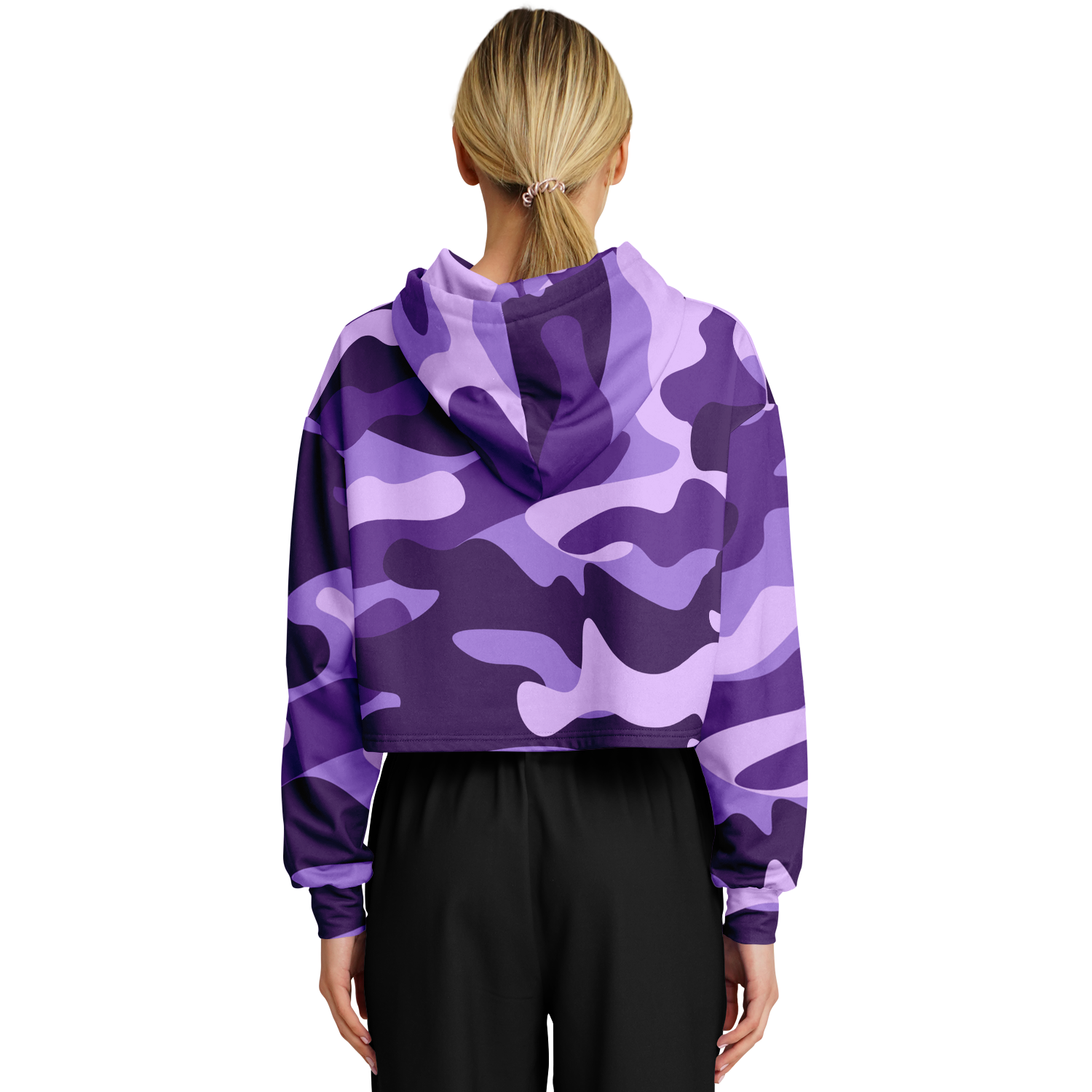 Cropped Hoodie For Women | Purple, Blue & Mauve Camouflage