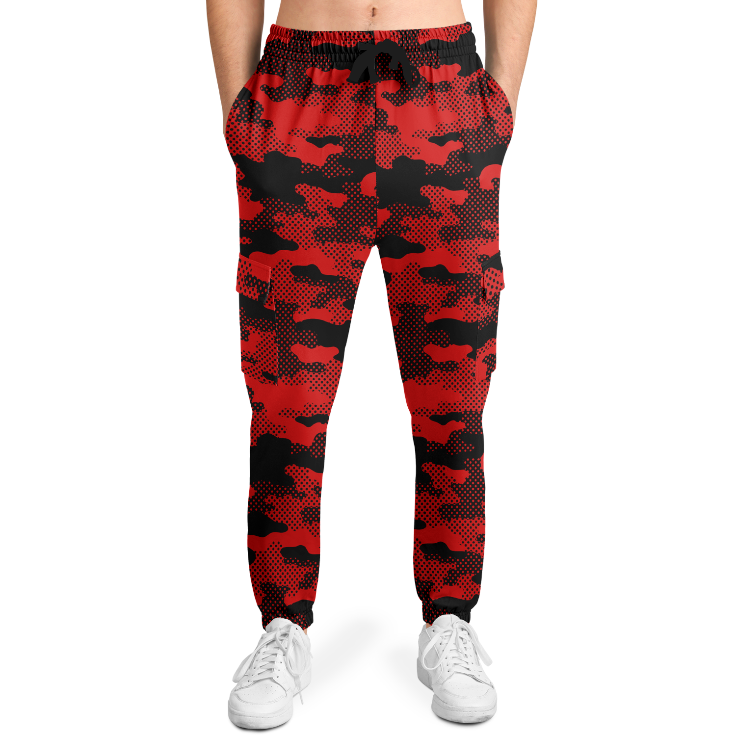 Black & Red Camo Cargo Pants | Pixel Camouflage | Unisex