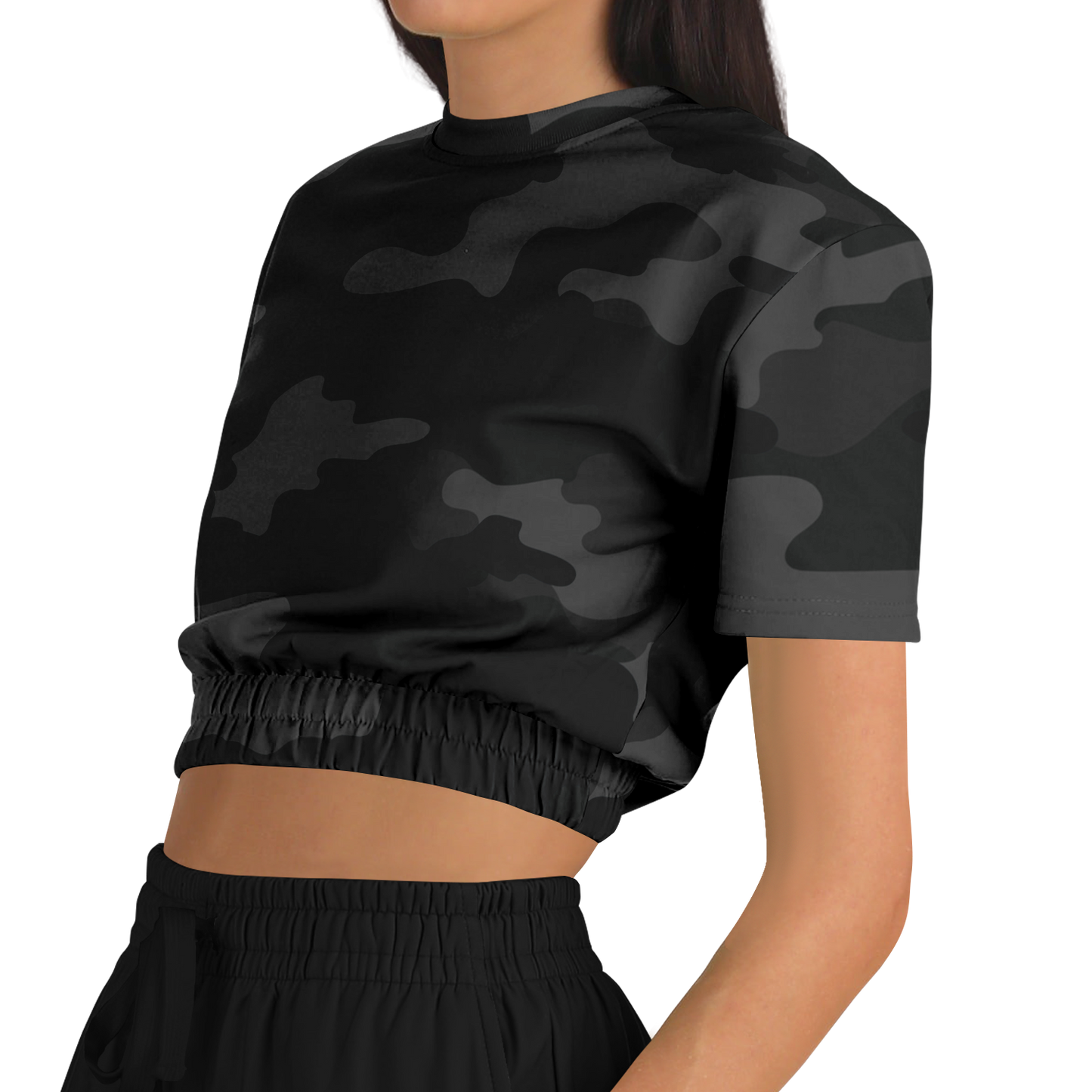 Camo Crop Top Sweatshirt | Black Camouflage