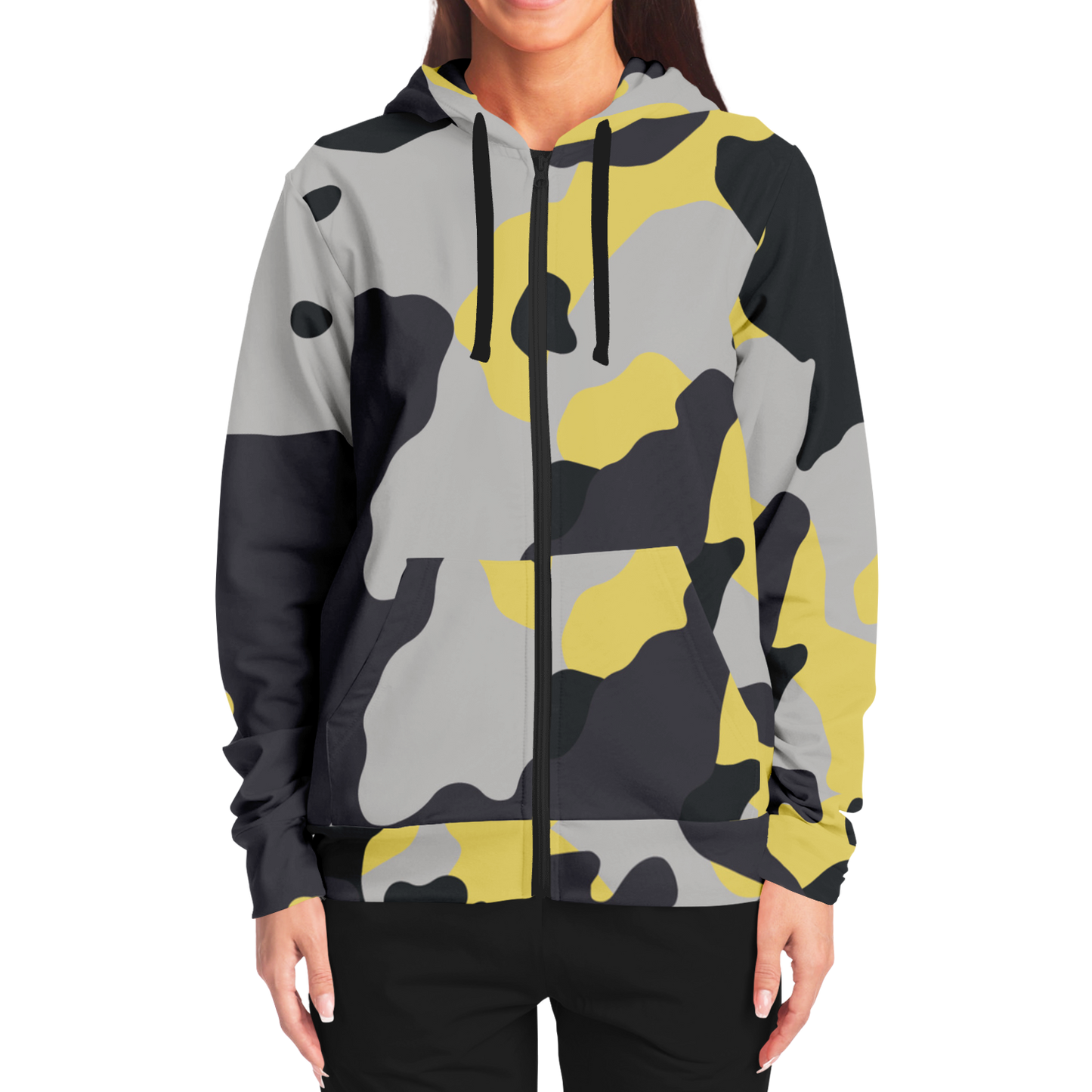 Zip-Up Hoodie | Yellow, Black & Silver Camouflage