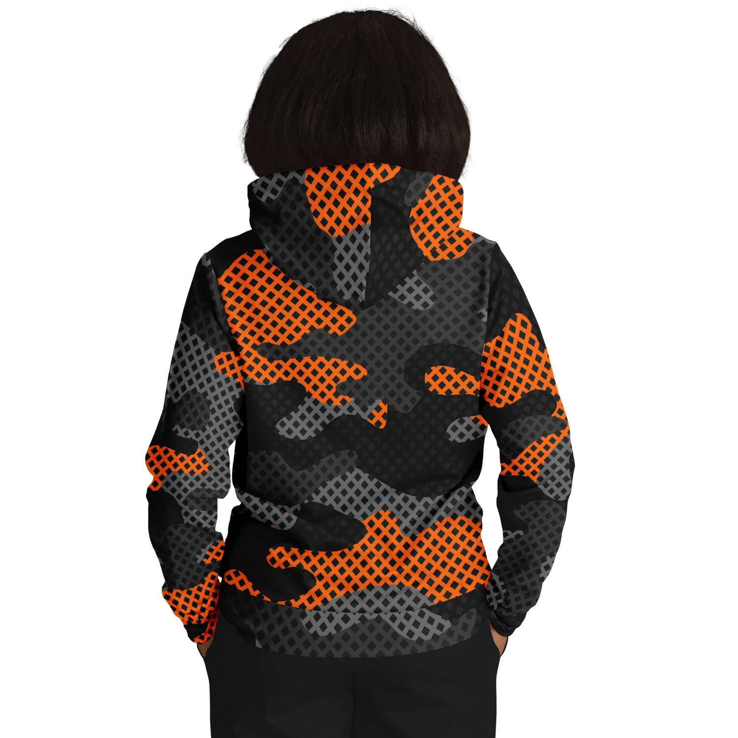 Camo Hoodie | Black & Orange Pixel Camouflage Pullover