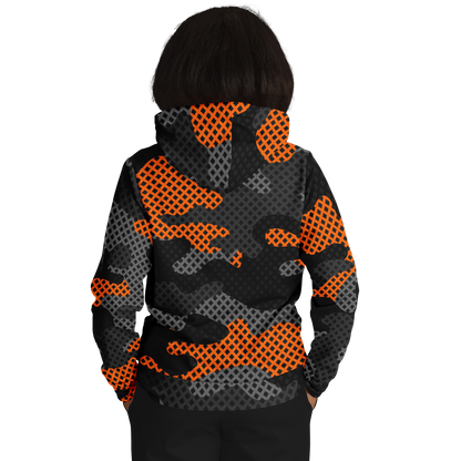 Camo Hoodie | Black & Orange Pixel Camouflage Pullover