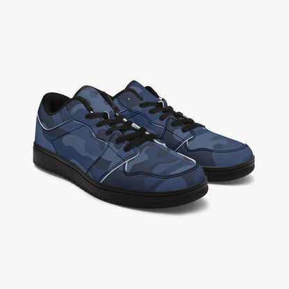 Camo Sneakers | Deep Blue Low-Top Leather Camouflage Shoes