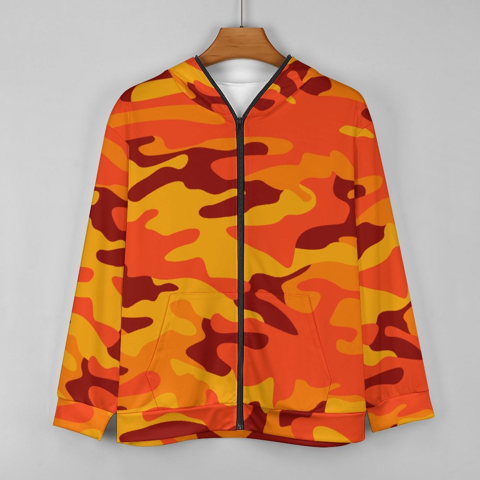 Zip up Camo Hoodie | Orange & Red Camouflage