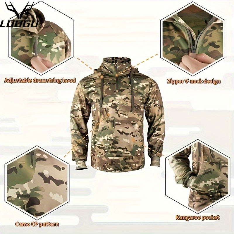 Men's Camo Hoodie - Wool-Lined, Thermal Pullover for Hunting & Fishing