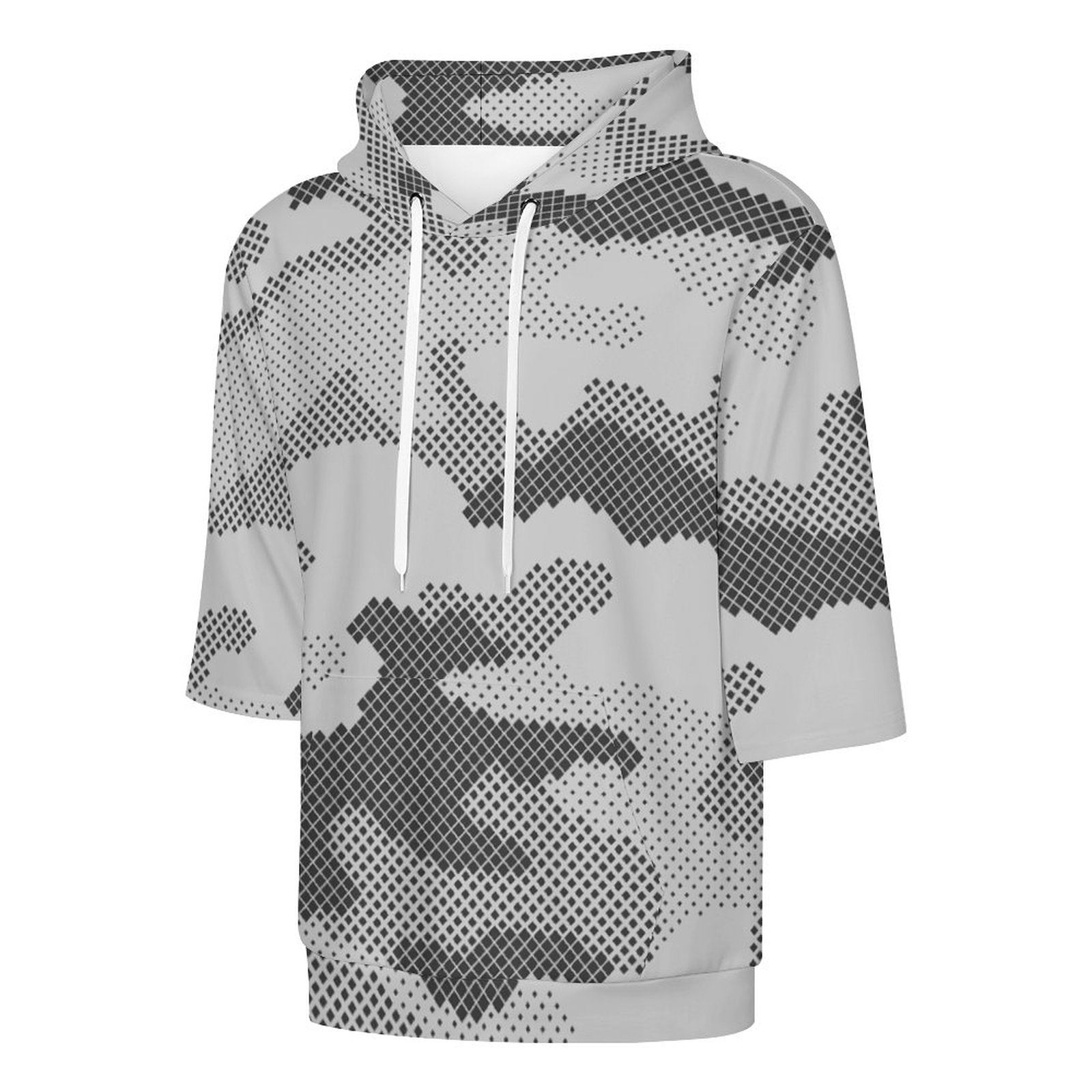 Short Sleeve Hoodie | Black & White Dotted Camouflage