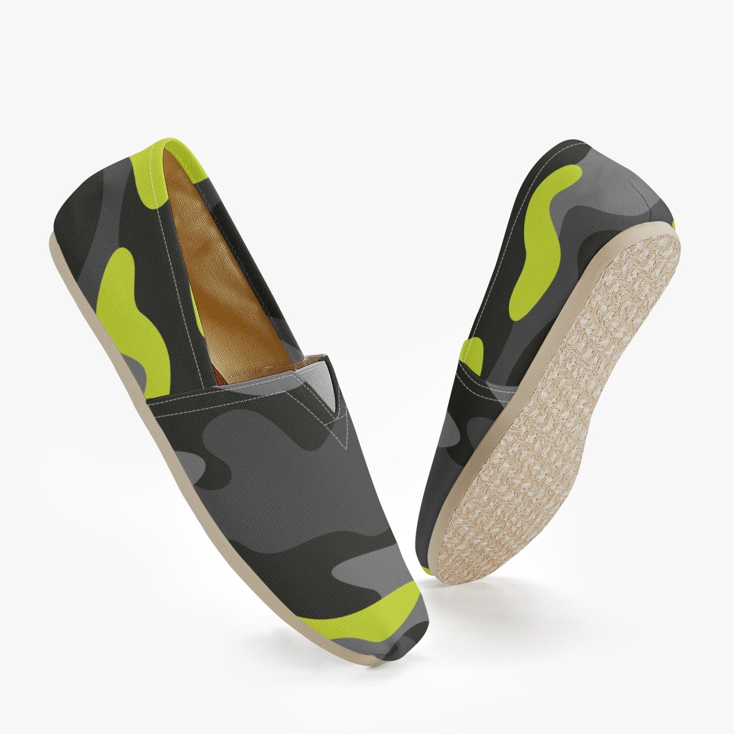 Camo Toms | Black, Gray, and Yellow camouflage Canvas Shoes