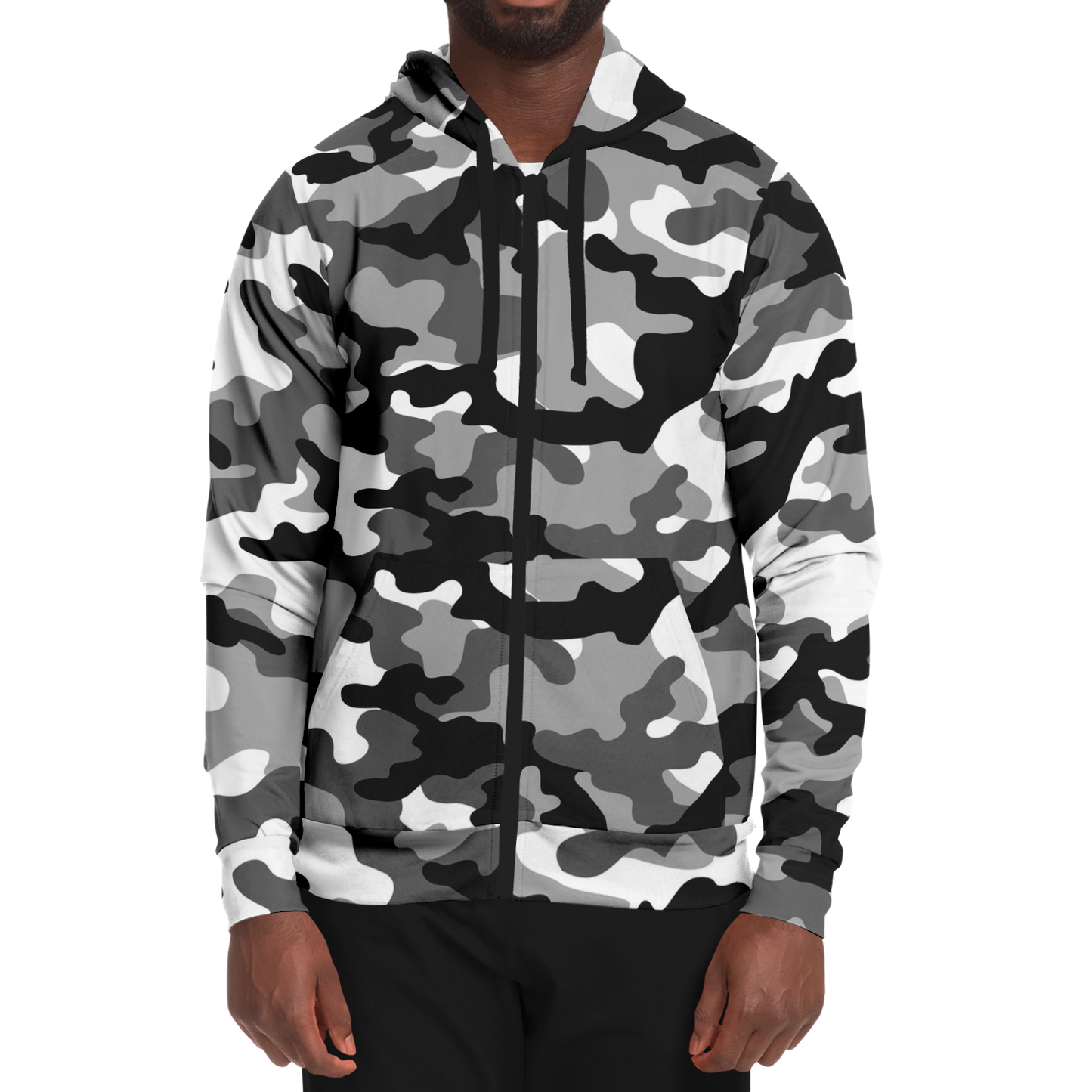 Zip-Up Hoodie | Gray, Black & White Camouflage